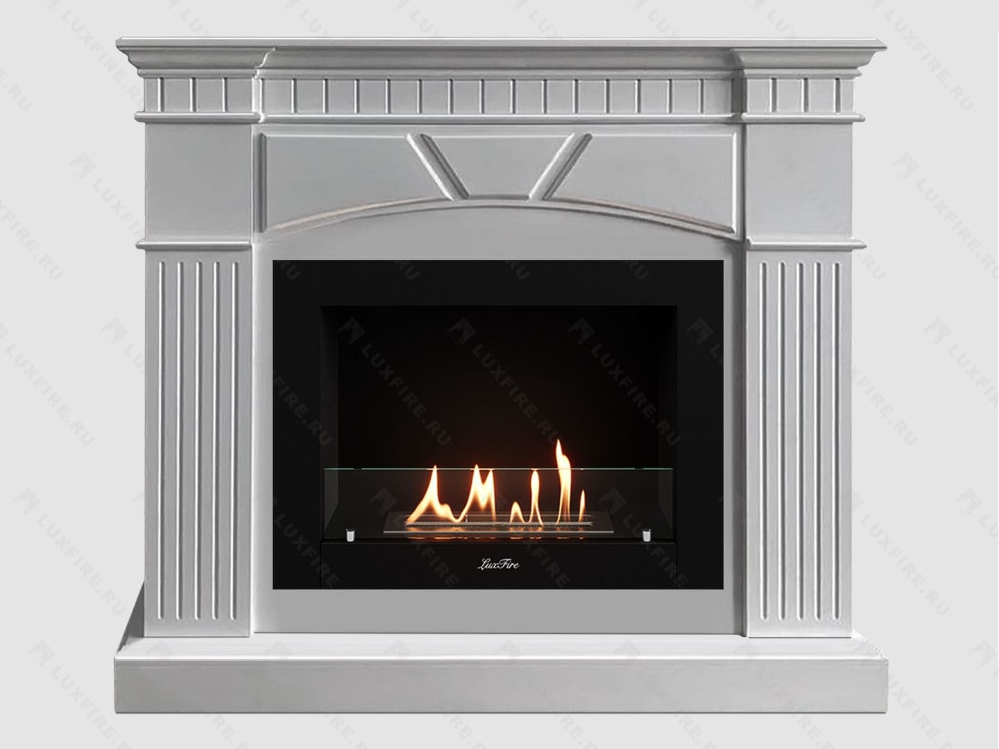 Каминный портал МДФ "Шервуд 1250" с биокамином Lux Fire "Фаер Бокс 2-33" (белый) по цене 86 100 руб.