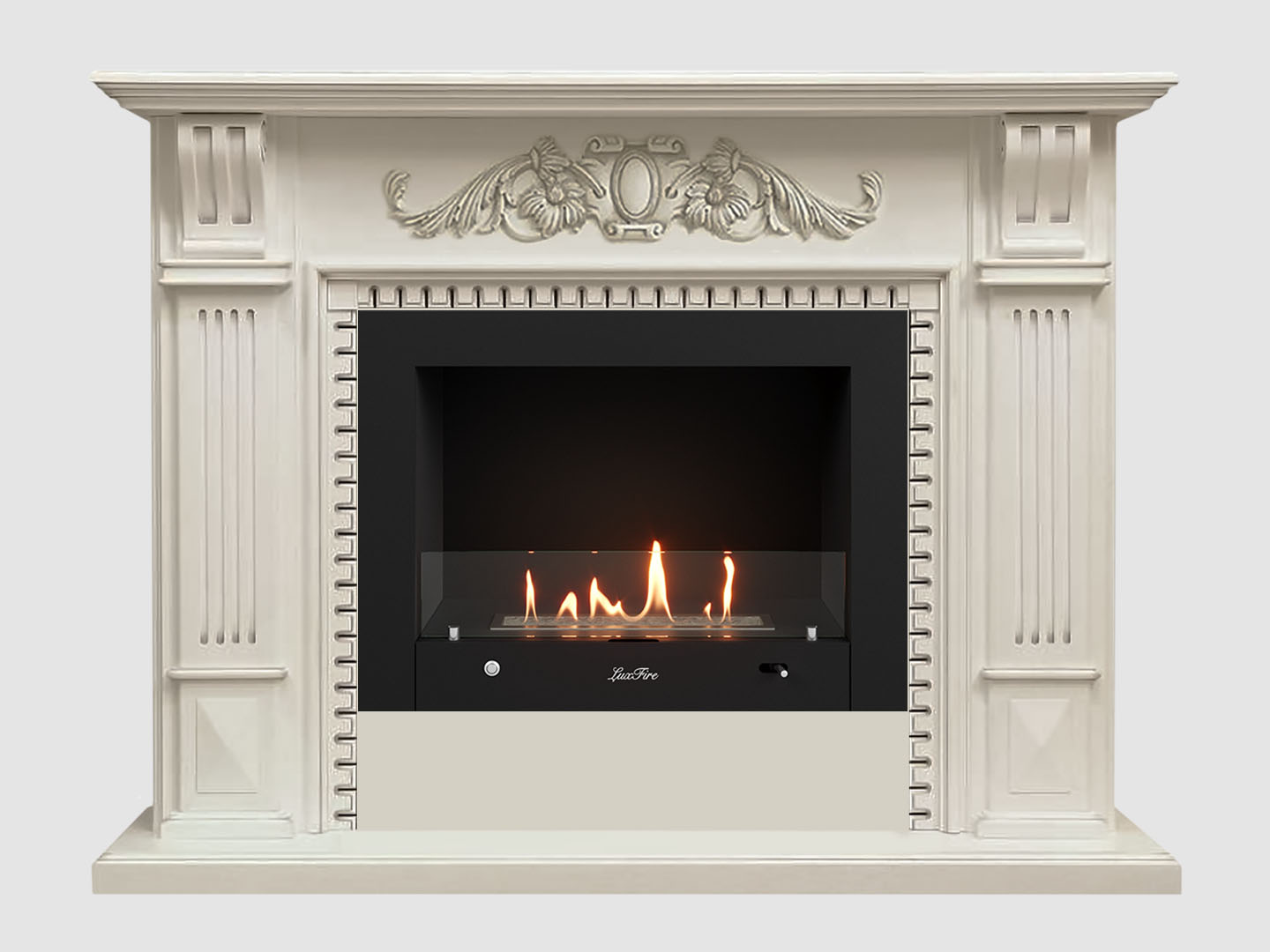 Каминный портал МДФ "Белфаст Люкс 1350" с биокамином Lux Fire "Фаер Бокс 4-25.5" (белый) по цене 137 900 руб.